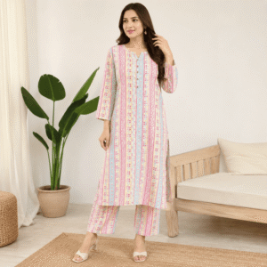 Pastel Floral Striped Kurta Set