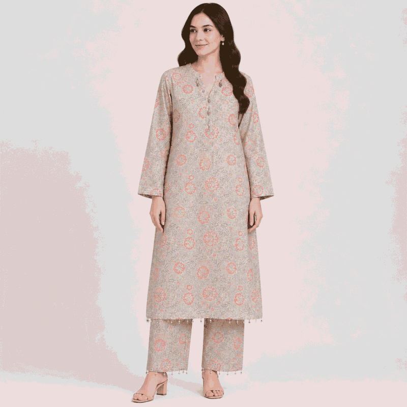 Khaadi Grey Floral Printed 2-Piece