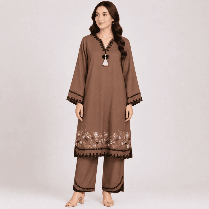 Khaadi Brown Embroidered 2-Piece