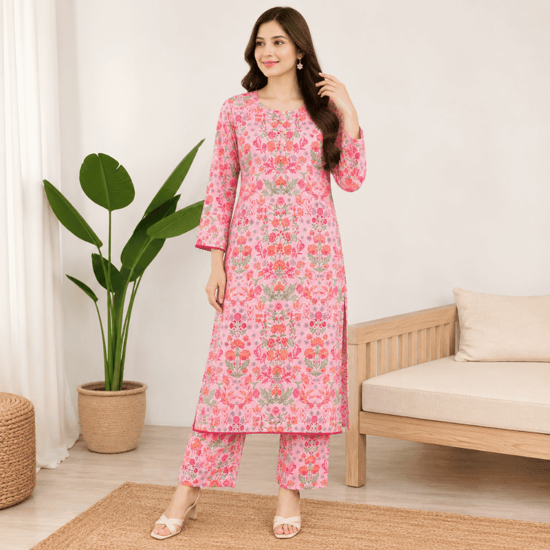 Pink Floral Printed Kurta & Palazzo Set