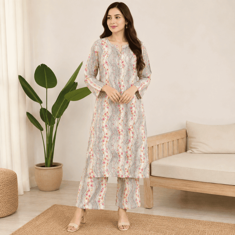 Floral Printed Kurta Trouser Set-Khaadi