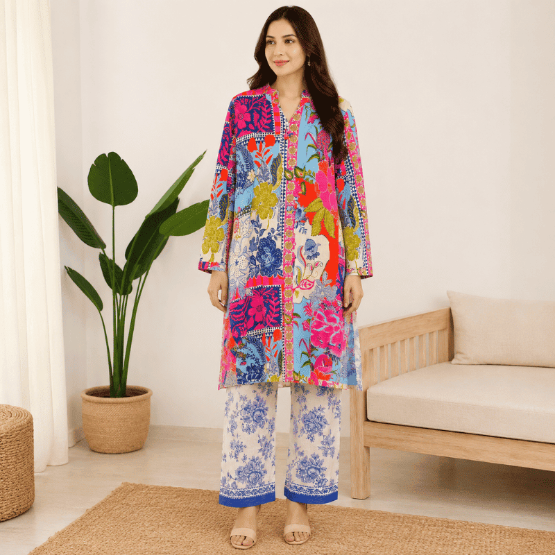 Multicolour Patchwork Floral Printed 2-Piece Set