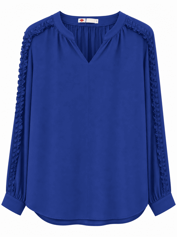 Women's Blue V-Neck Ruffle Sleeve Blouse